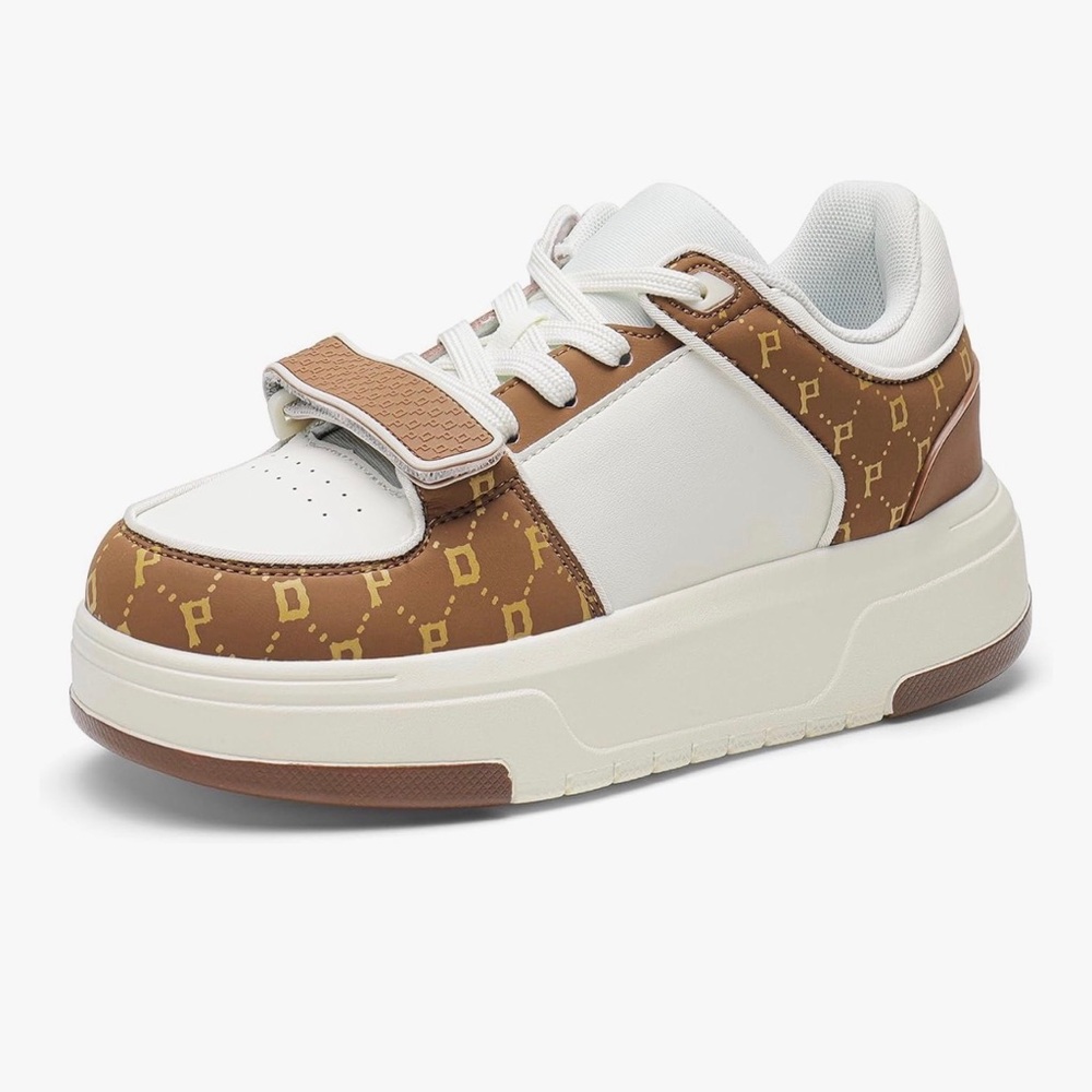 Dream Paris Lace Up Women’s Platform Chunky Low-Top Faux Leather Sneakers,Brown